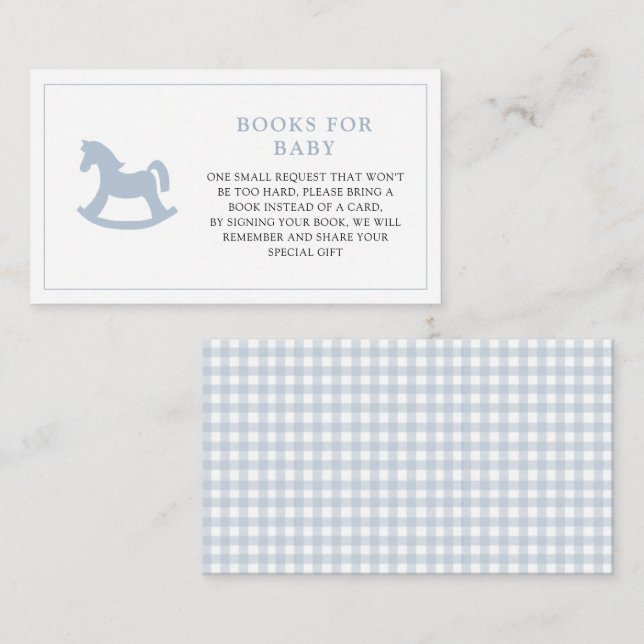Tarjeta De Recepción Libros de regalo para bebé con caballo mecedor azu (Anverso / Reverso)