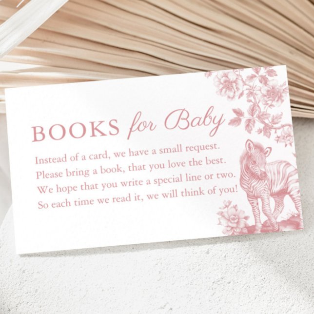 Tarjeta De Recepción Libros de Safari Chica Rosado para Baby Shower (Pink Girl Safari Books for Baby Shower Enclosure Card)