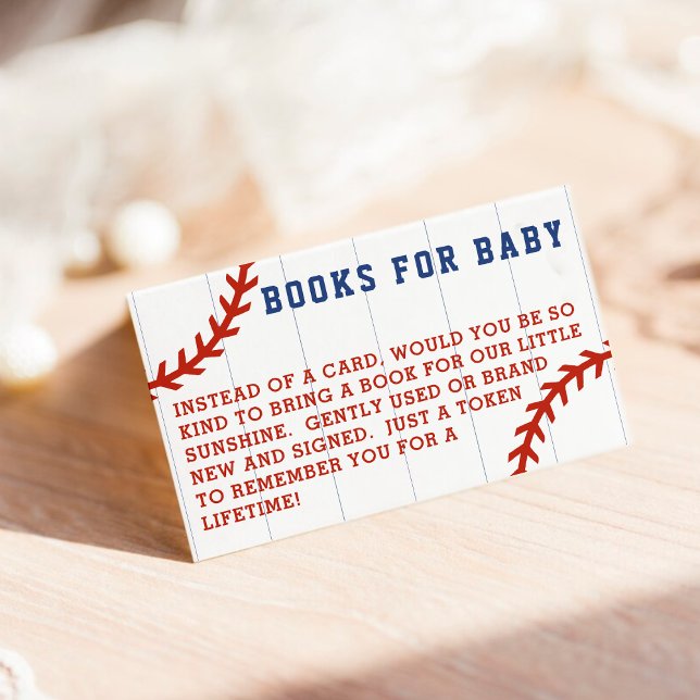 Tarjeta De Recepción Libros de solicitud de pinstripe de béisbol para B (Baseball Pinstripe Request Books for Baby Shower Enclosure Card)