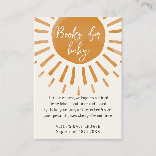 Tarjeta De Recepción Libros De Sunshine Boho Para Baby Shower (Anverso)
