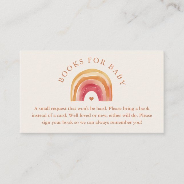 Tarjeta De Recepción Libros de terracota arcoíris boho para bebé (Anverso)