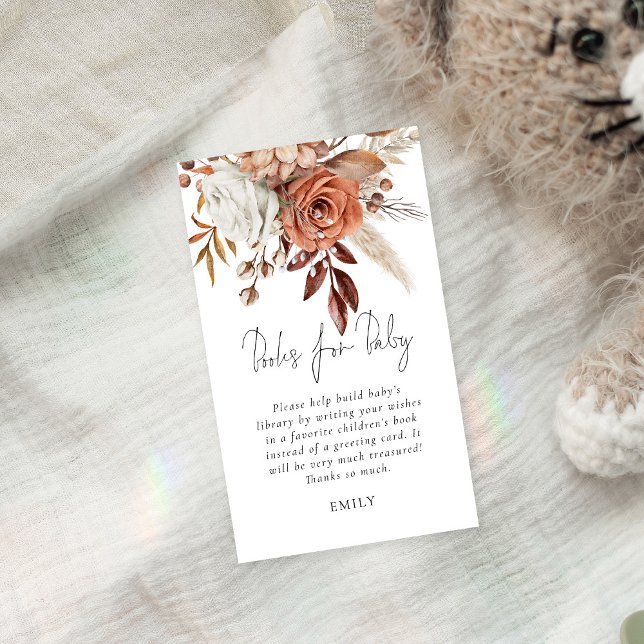 Tarjeta De Recepción Libros De Terracotta Florals Para Baby Shower (Subido por el creador)