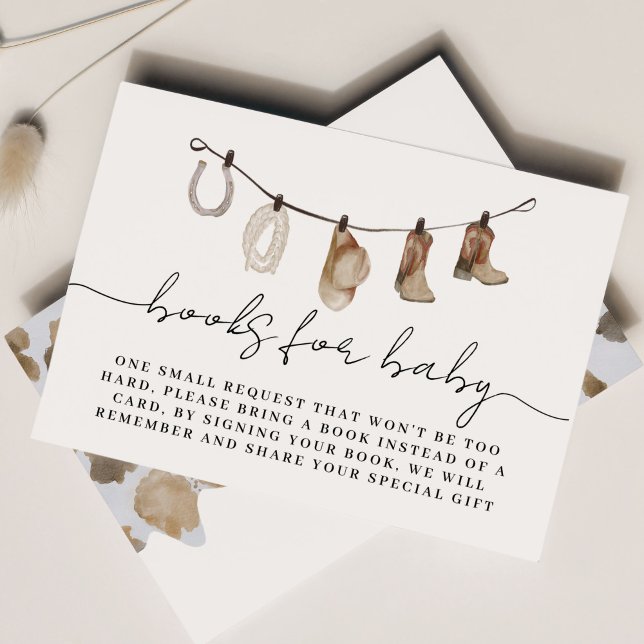 Tarjeta De Recepción Libros de un niño pequeño para bebé (books for baby request card for cowboy baby shower)