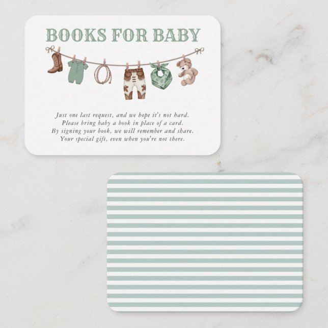Tarjeta De Recepción Libros de vaquero verde bebé para bebé (Anverso / Reverso)