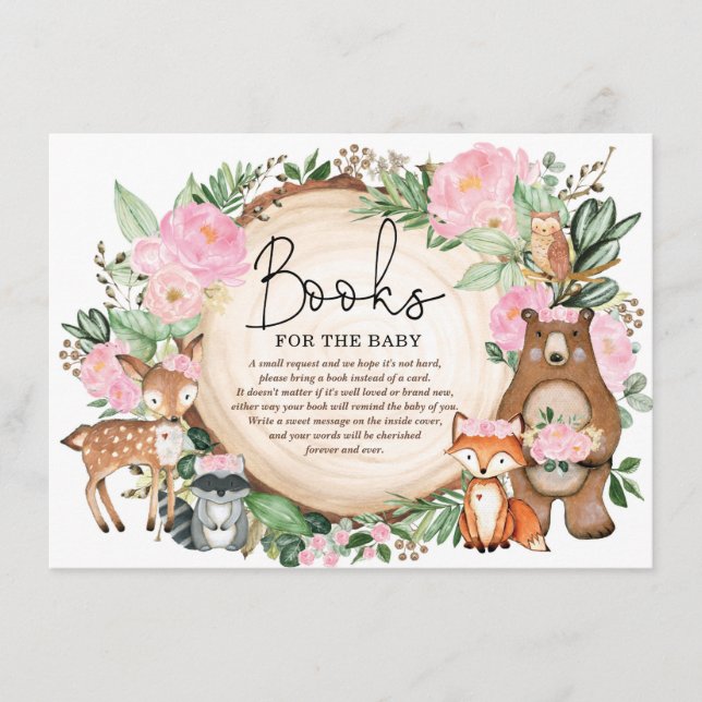 Tarjeta De Recepción Libros de vegetación de bosques de flores rosadas  (Anverso)