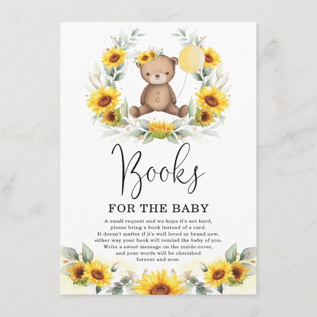 Tarjeta De Recepción Libros de vegetación de girasol de oso dulce para  (Anverso)