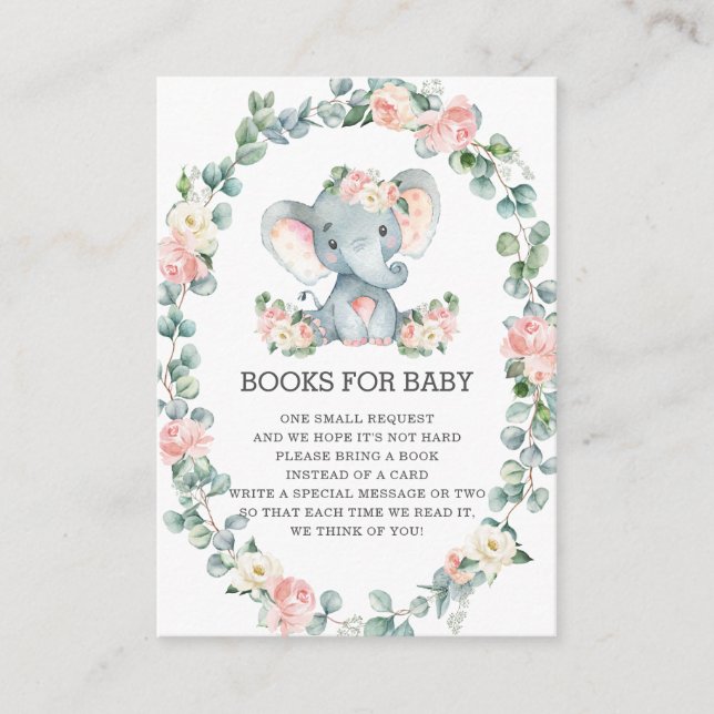 Tarjeta De Recepción Libros de vegetación floral rosa de elefante cután (Anverso)