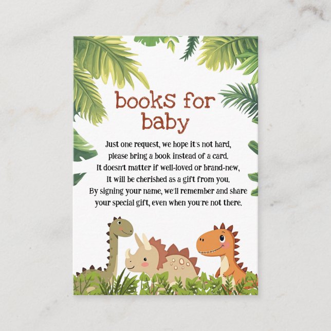 Tarjeta De Recepción Libros De Verdor De Dinosaurios Para Pedir Bebés (Anverso)