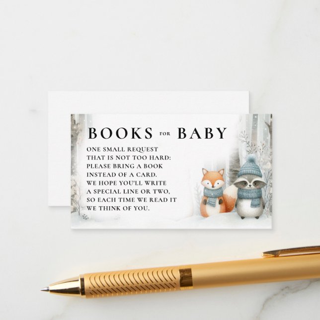 Tarjeta De Recepción Libros Ducha de Bebé Animales del Bosque Invierno (Anverso/Reverso In Situ)