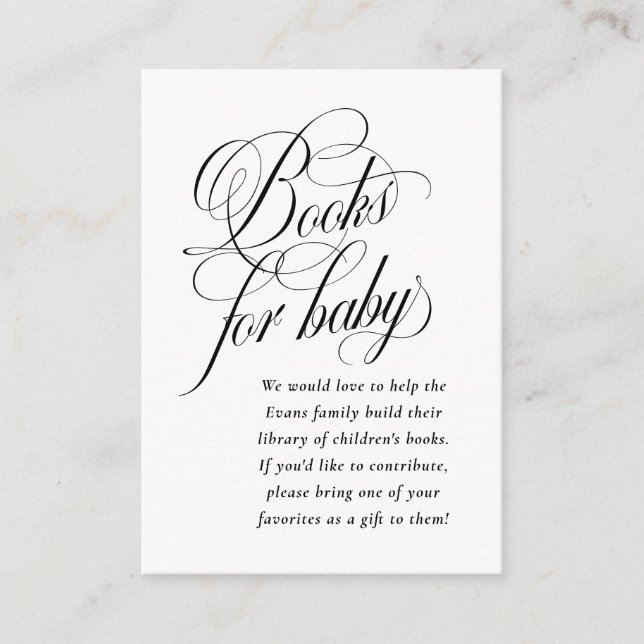 Tarjeta De Recepción Libros elegantes para la ducha de bebé en blanco y (Anverso)