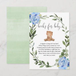 Tarjeta De Recepción Libros florales azules de oso de peluche para bebé