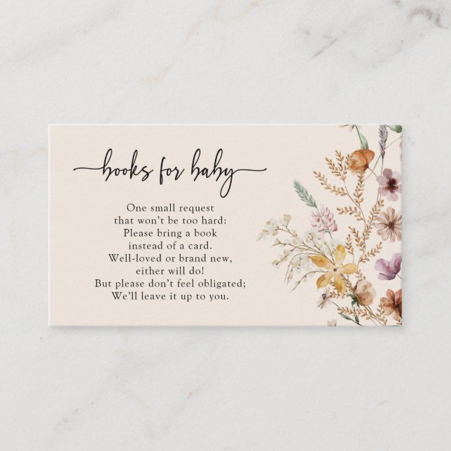 Tarjeta De Recepción Libros Florales Boho Para Bebé (Anverso)