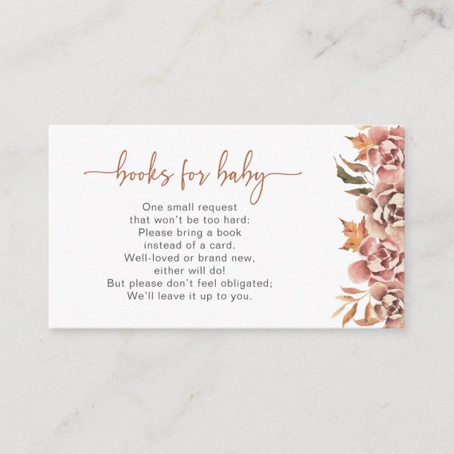 Tarjeta De Recepción Libros Florales Caídos Para El Bebé (Anverso)
