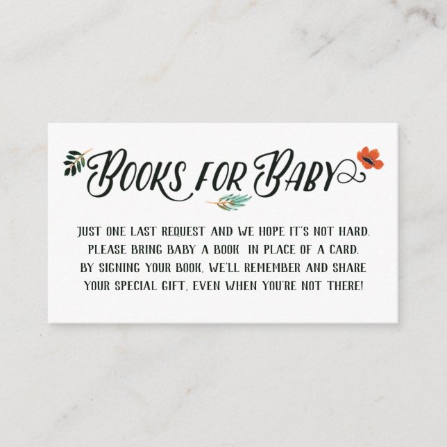Tarjeta De Recepción Libros Florales Caídos Para El Bebé (Anverso)