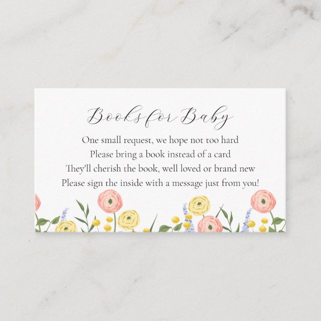 Tarjeta De Recepción Libros florales de acuarela romántica para bebé (Anverso)