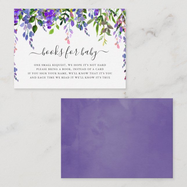 Tarjeta De Recepción Libros florales de acuarela ultra violeta para beb (Anverso / Reverso)