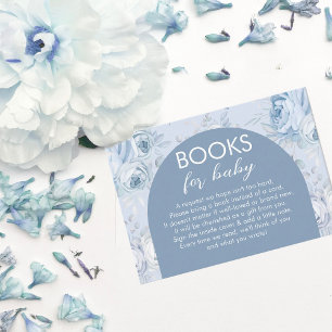 Tarjeta De Recepción Libros Florales de Azul Polvoriento para Bebé