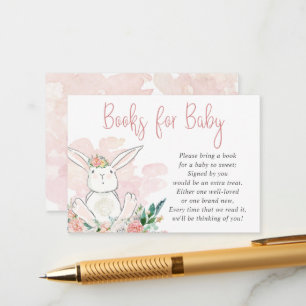Tarjeta De Recepción LIBROS florales de conejo rosado para BEBÉ