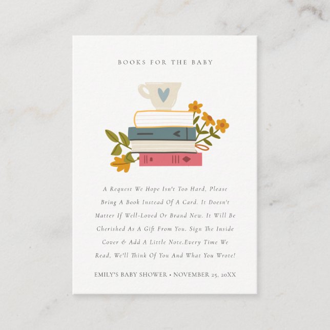 Tarjeta De Recepción Libros Florales De Cuentos Almacenados Para Baby S (Anverso)
