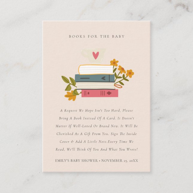 Tarjeta De Recepción Libros Florales De Cuentos Almacenados Para Baby S (Anverso)