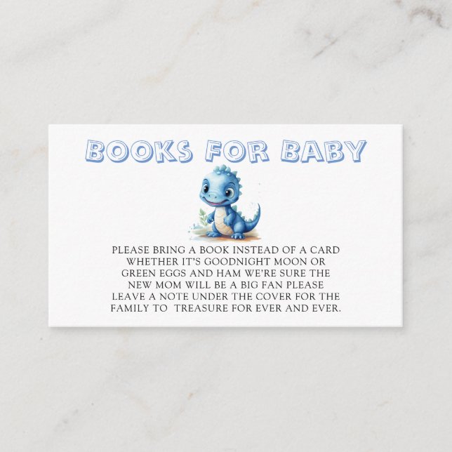 Tarjeta De Recepción Libros Florales De Dinosaurios Azules Para Bebés (Anverso)