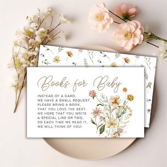 Tarjeta De Recepción Libros florales de flores silvestres para Baby Sho (Floral Wildflower Books for Baby Shower Enclosure Card)