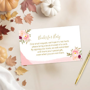 Tarjeta De Recepción Libros Florales de Rosa Rosado para Bebé