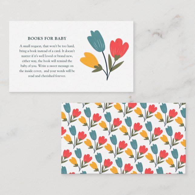 Tarjeta De Recepción Libros Florales Modernos para Bebé (Anverso / Reverso)