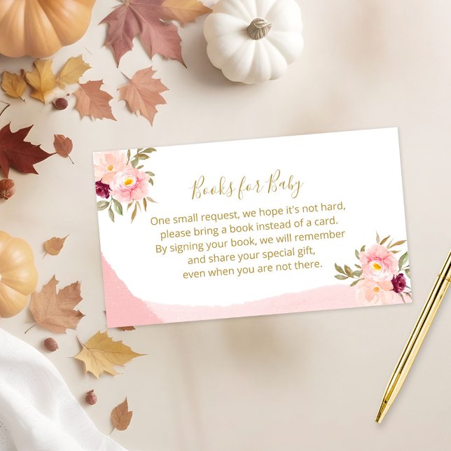 Tarjeta De Recepción Libros Florales Rosa De Rubor Para Bebés (Subido por el creador)