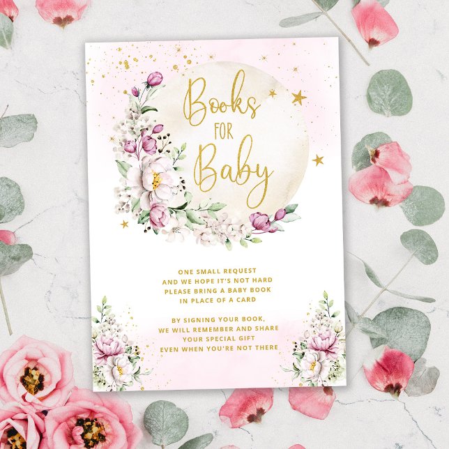 Tarjeta De Recepción Libros Florales Rosa Luna Para Bebé (Subido por el creador)
