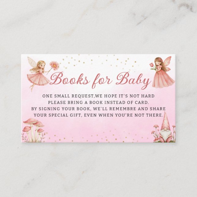 Tarjeta De Recepción Libros florales rosados de hadas mágicas para bebé (Anverso)