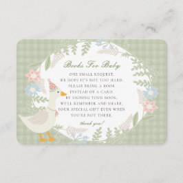 Tarjeta De Recepción Libros florales verdes de Gingham para bebé