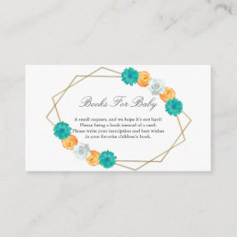 Tarjeta De Recepción Libros Geométricos Florales Verde azulados naranja