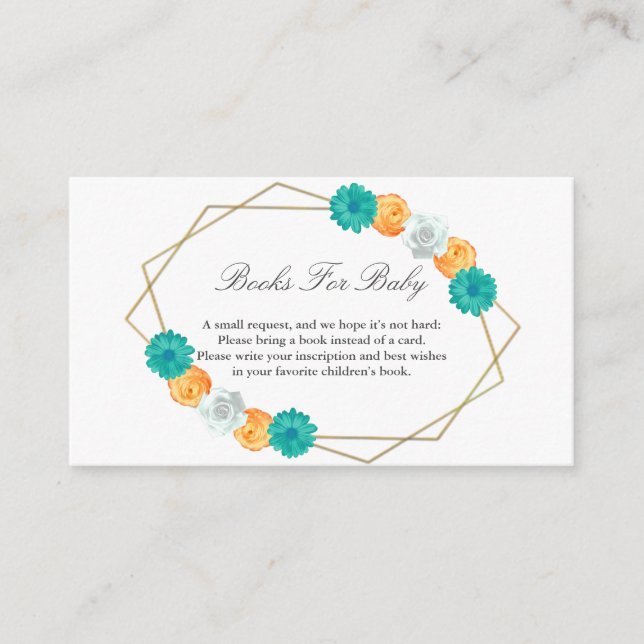 Tarjeta De Recepción Libros Geométricos Florales Verde azulados naranja (Anverso)