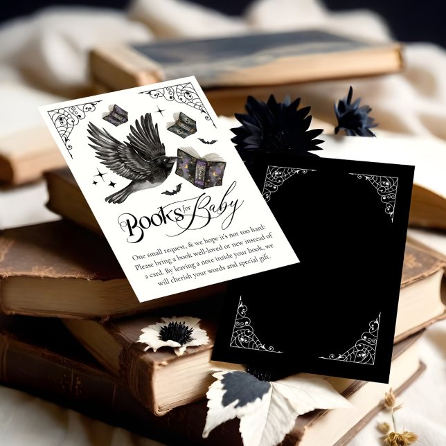 Tarjeta De Recepción Libros góticos para el parto de Raven Halloween pa (Gothic Halloween Raven Delivery Books for Baby Enclosure Card)