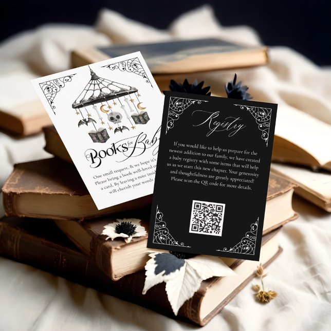 Tarjeta De Recepción Libros góticos para niños y registro Código QR (Gothic Mobile Books for Baby & Registry QR Code Enclosure Card)