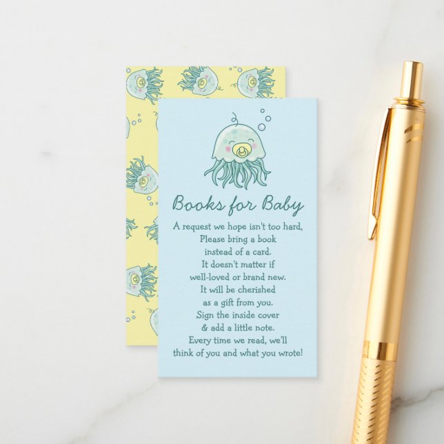 Tarjeta De Recepción Libros kawaii de Baby Shower de medusas para bebé (Anverso/Reverso In Situ)