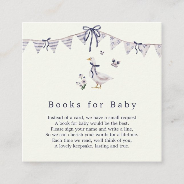 Tarjeta De Recepción Libros Lavanda Loco Ganso para Bebé (Anverso)
