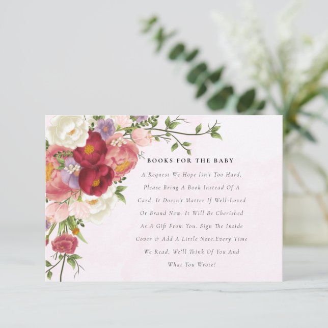 Tarjeta De Recepción Libros Luminosos De Flores Blancas Rojas Rosadas P (Anverso de pie)
