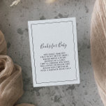 Tarjeta De Recepción Libros minimalistas de Baby Shower para bebé<br><div class="desc">Este minimalista biombo para la tarjeta para bebés es perfecto para una simple ducha para bebés. El moderno diseño romántico presenta una tipografía clásica en blanco y negro, acompañada de una caligrafía rústica y elegante con un estilo de letra a mano vintage. Personalizable de cualquier color. Mantenga el diseño simple...</div>