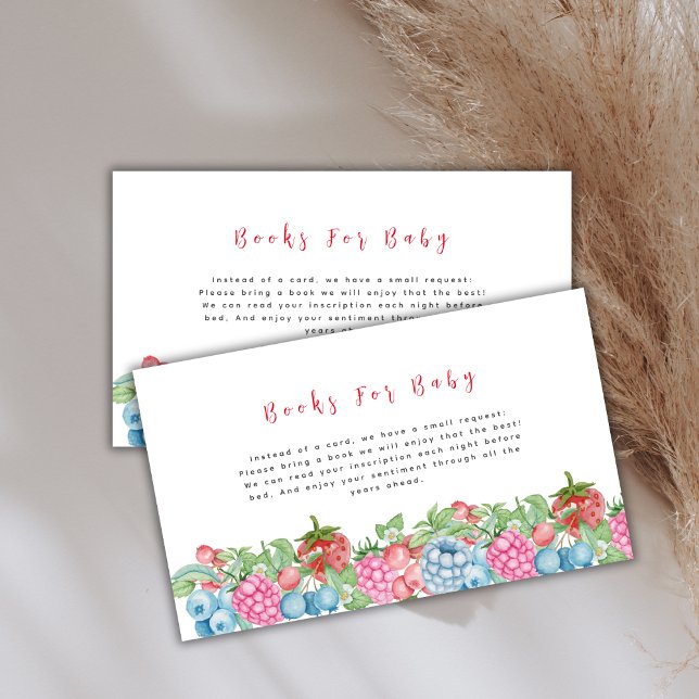 Tarjeta De Recepción Libros Modernos De Berry Sweet Para Baby Shower (Modern Wild Berry Sweet Books For Baby Shower Enclosure Card)