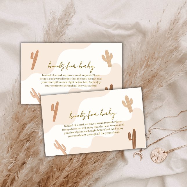 Tarjeta De Recepción Libros Modernos De Boho Cactus Para Baby Shower (Brown Modern Boho Cactus Books For Baby Shower Enclosure Card)
