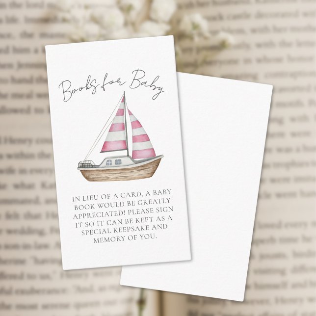 Tarjeta De Recepción Libros Náuticos De Baby Shower Rosados Para Bebés (Nautical Baby Shower Pink Books For Baby Enclosure Card )