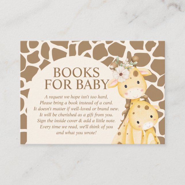 Tarjeta De Recepción Libros neutrales de mamá y jirafa para bebé (Anverso)