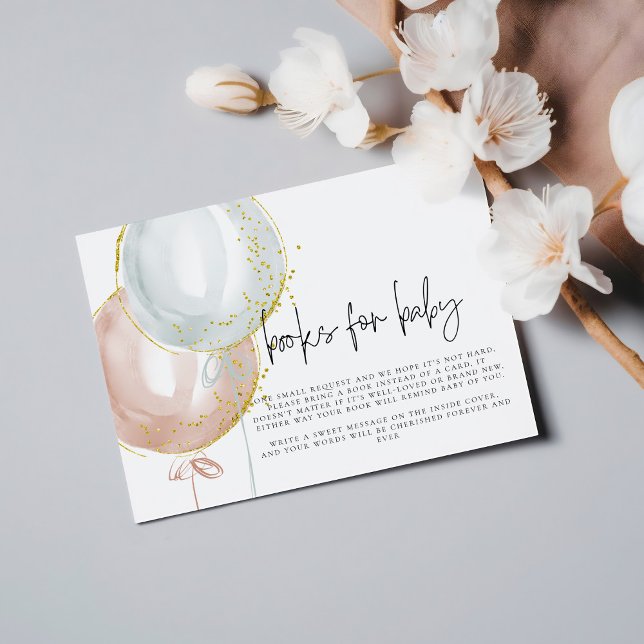 Tarjeta De Recepción Libros para Baby Balloon Gender Revelan Baby Showe (Books for Baby Balloon Gender Reveal Baby Shower Enclosure Card)