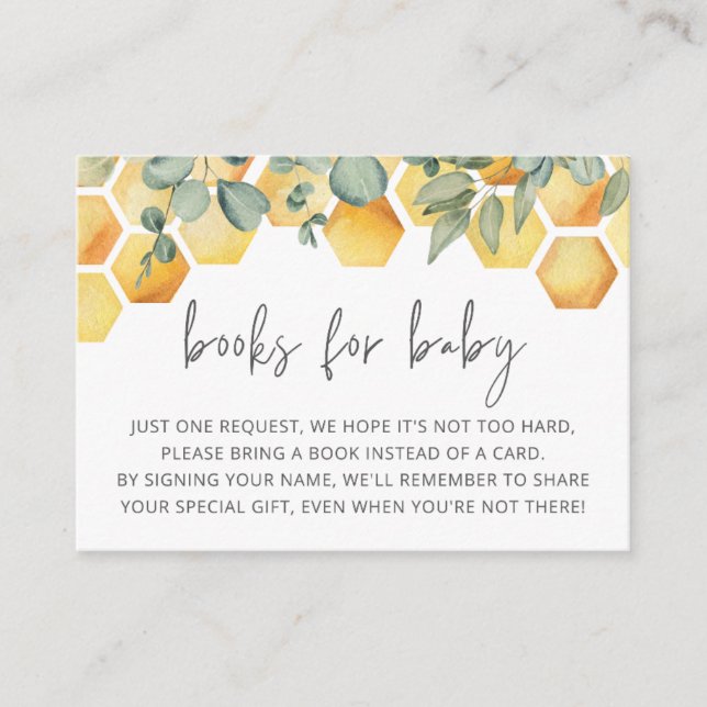 Tarjeta De Recepción Libros para Baby Bee Baby Shower Insert (Anverso)