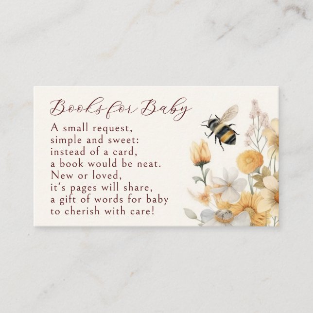 Tarjeta De Recepción Libros Para Baby Bee Wildflower Floral Baby Shower (Anverso)