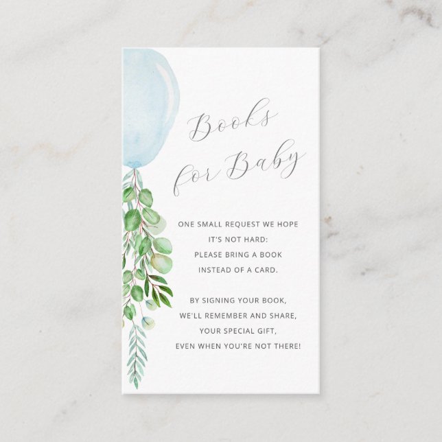 Tarjeta De Recepción Libros para Baby Blue Balloons Eucalyptus (Anverso)