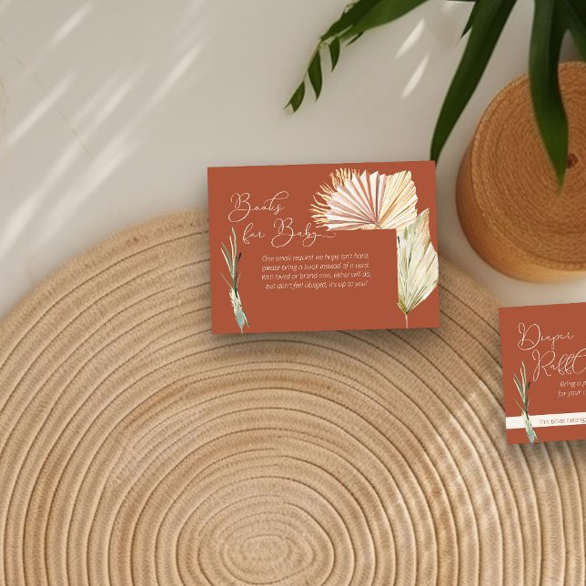 Tarjeta De Recepción Libros para Baby Boho Foliage Terracotta Baby Show (Books for Baby enclosure card in terracotta with boho palm leaves)