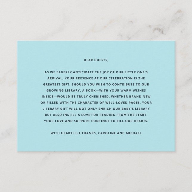 Tarjeta De Recepción Libros Para Baby Boy Baby Shower (Anverso)